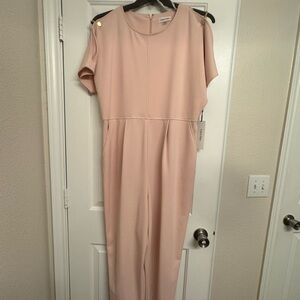 Calvin Klein Blush Cold-Shoulder Jumpsuit with gold details